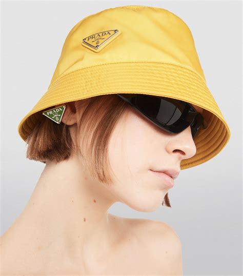 prada bucket hat red logo|yellow prada bucket hat.